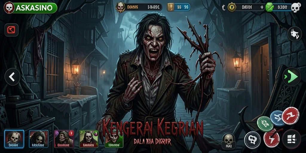 Tangkapan layar menampilkan gameplay menegangkan dari ASKASINO dengan suasana menyeramkan.