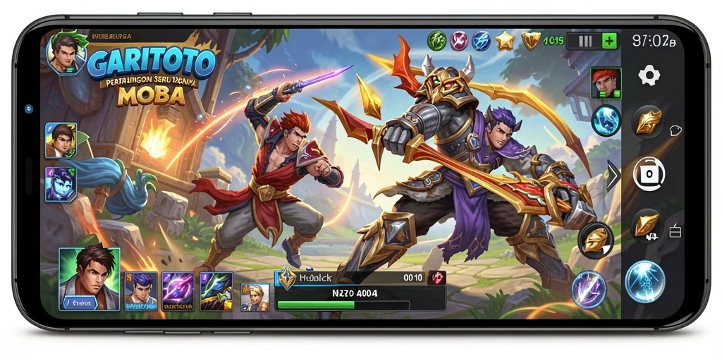 Tampilan gameplay seru GARITOTO dalam aksi pertarungan MOBA.