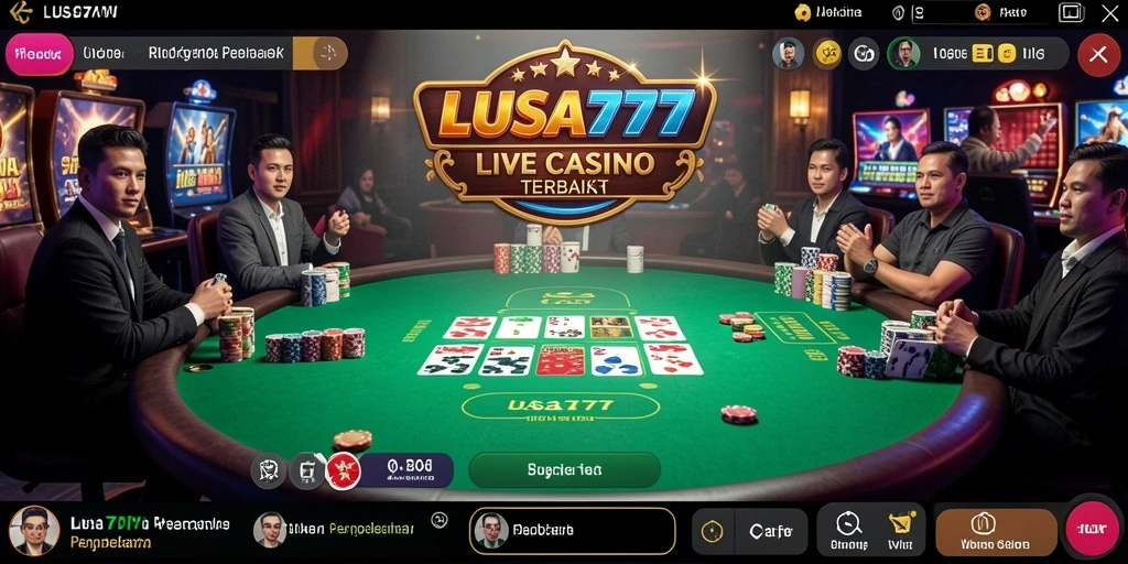 Screenshot LUSA777 menampilkan dealer langsung dan suasana kasino yang seru.