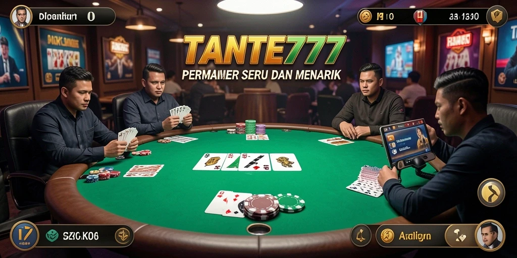 Screenshot gameplay TANTE777 menunjukkan pemain poker yang bersaing di meja virtual.